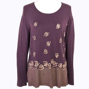 Oreya Purple Beaded Knit Pullover Tunic Top Made in Turkey Women's LG